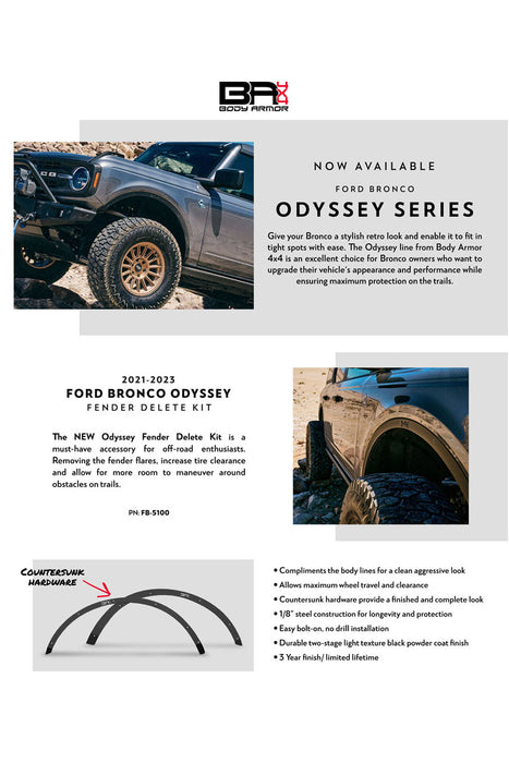 Body Armor Odyssey Series Fender Delete For 2021-2023 Ford Bronco