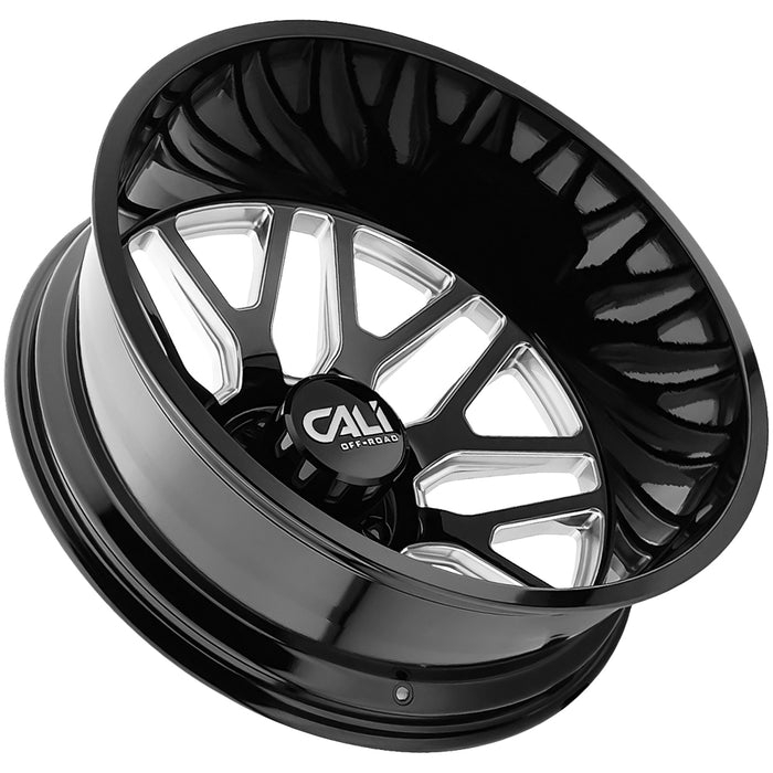 (Set of 6) 22" Inch Cali Off-Road Invader Dually 8x6.5" Black/Milled Wheels Rims