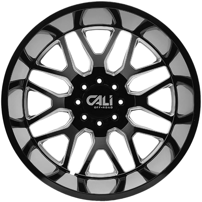 (Set of 6) 22" Inch Cali Off-Road Invader Dually 8x200 Black/Milled Wheels Rims