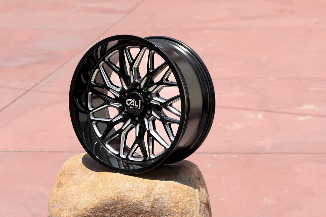 (Set of 4) Cali 9118 Crusher 20x10 6x5.5" -19mm Black/Milled Wheels Rims