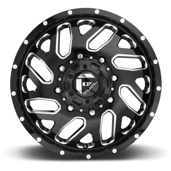 (Set of 6) 22" Inch Fuel D581 Triton Dually 8x6.5" Black/Milled Wheels Rims