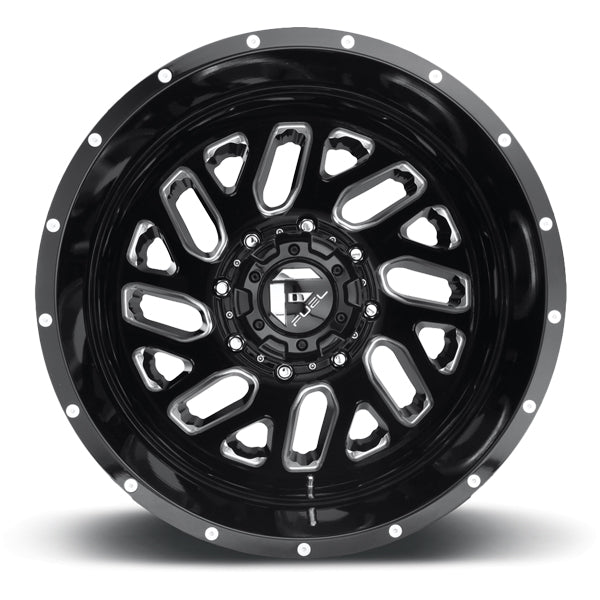(Set of 6) 20" Inch Fuel D581 Triton Dually 8x200 Black/Milled Wheels Rims