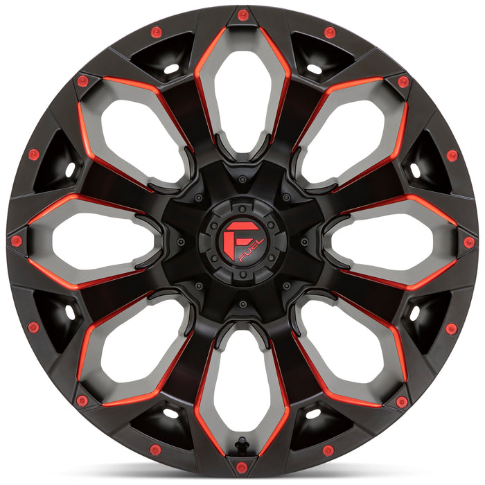 (Set of 4) Fuel D787 Assault 18x9 6x135/6x5.5" +1mm Black/Red Wheels Rims