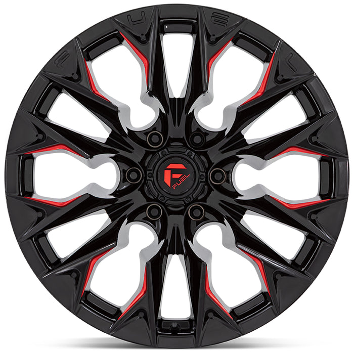 (Set of 4) Fuel D823 Flame 8 20x9 8x6.5" +20mm Black/Red Wheels Rims 20" Inch