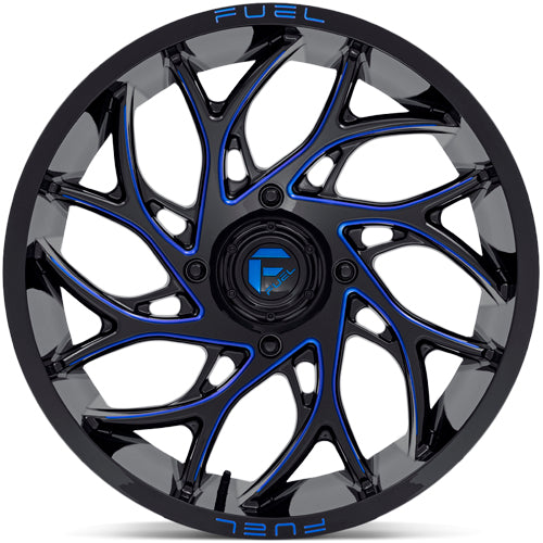 (Set of 5) Fuel UTV D778 Runner 24x7 4x137 +13mm Black/Blue Wheels Rims 24" Inch