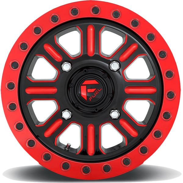 (Set of 4) Fuel D911 Hardline Beadlock 15x7 4x136 +38mm Black/Red Wheels Rims