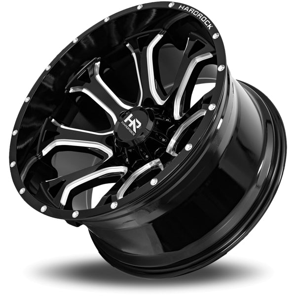 (Set of 4) HardRock H505 BloodShot Xposed 22x12 5x5 -51 Black/Milled Wheels Rims