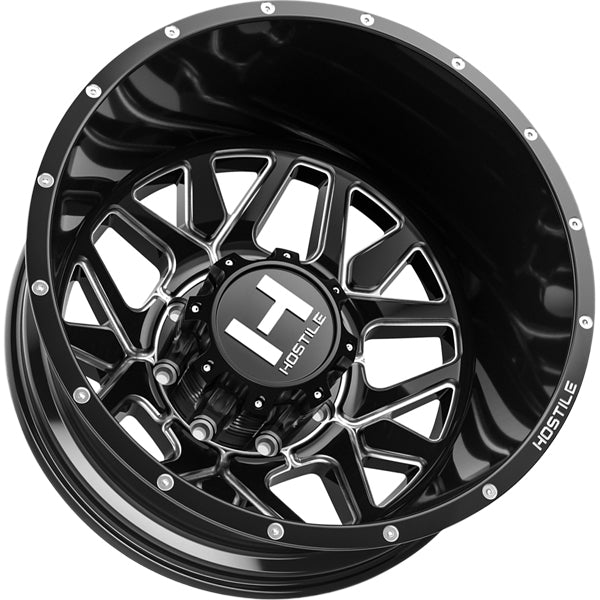 (Set of 6) 22" Inch Hostile H402 Diablo Dually 8x6.5" Black/Milled Wheels Rims