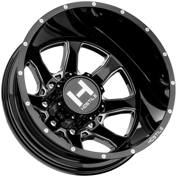 Set of 6-22" Inch Hostile H403 Kodiak Dually-Set 8x200 Black/Milled Wheels Rims