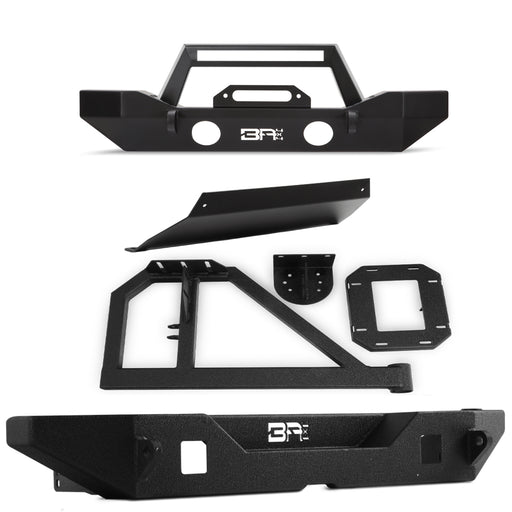 Body Armor 4x4 Front/Rear Mid-Width Bumpers w/Angled Bar,Skid Plate & Tire Carrier JK-19532-5125-5123-2965-5297