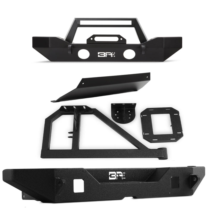 Body Armor 4x4 Front/Rear Mid-Width Bumpers w/Angled Bar,Skid Plate & Tire Carrier JK-19532-5125-5123-2965-5297