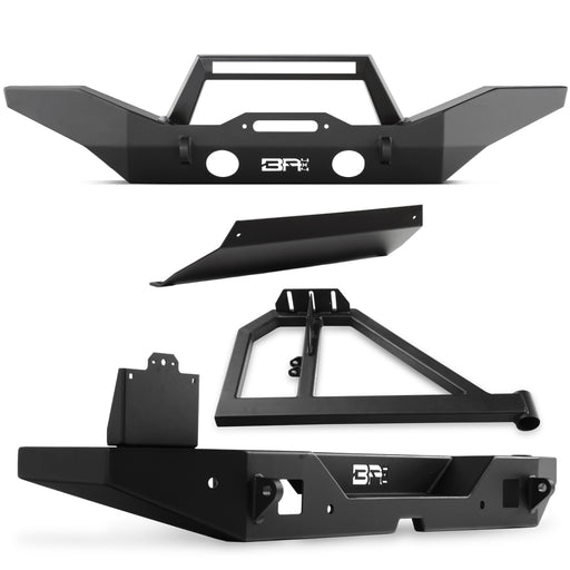 Body Armor 4x4 Front/Rear Full Width Bumpers w/Angled Bar,Skid Plate & Tire Carrier JL-19531-5125-5123-2965-5298