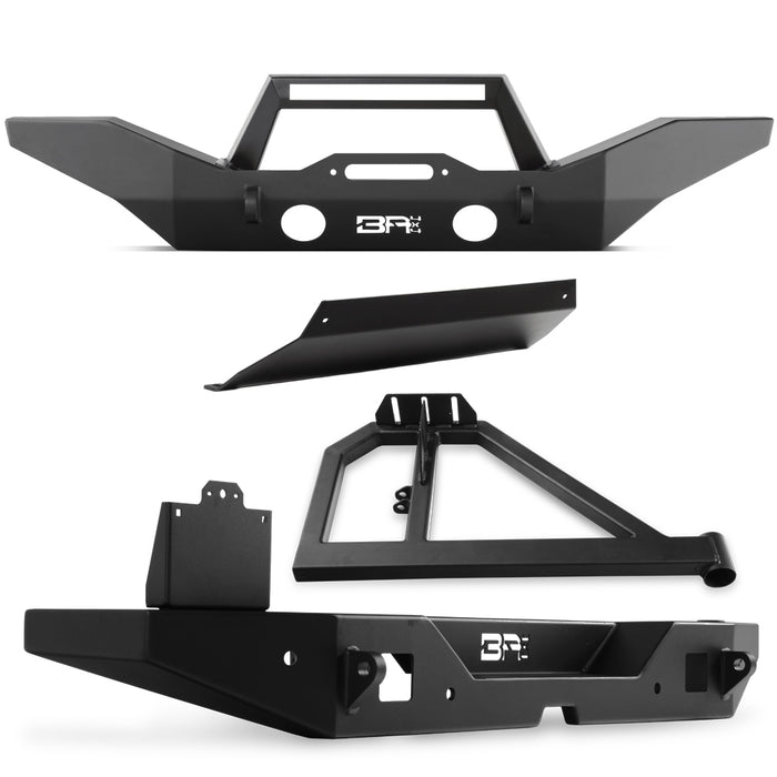 Body Armor 4x4 Front/Rear Full Width Bumpers w/Angled Bar,Skid Plate & Tire Carrier JL-19531-5125-5123-2965-5298