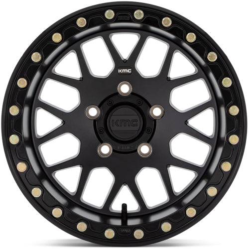 (Set of 4) KMC KS235 Grenade Beadlock 14x7 4x137 +10mm Satin Black Wheels Rims
