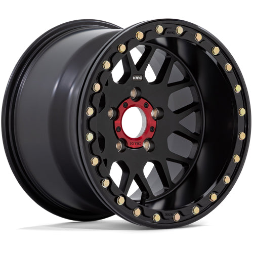 (Set of 4) KMC KS235 Grenade Beadlock 14x7 4x137 +10mm Satin Black Wheels Rims