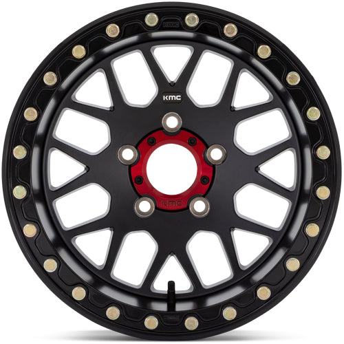 (Set of 4) KMC KS235 Grenade Beadlock 14x7 4x137 +10mm Satin Black Wheels Rims