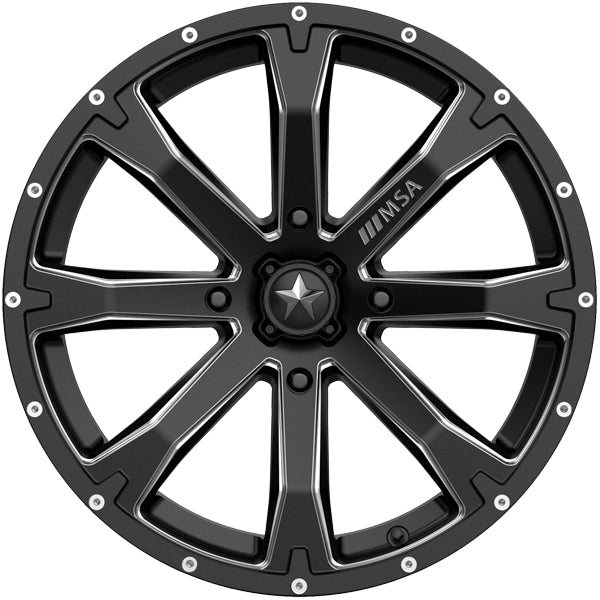 MSA M42 Bounty 14x7 4x110 +10mm Black/Milled Wheel Rim 14" Inch