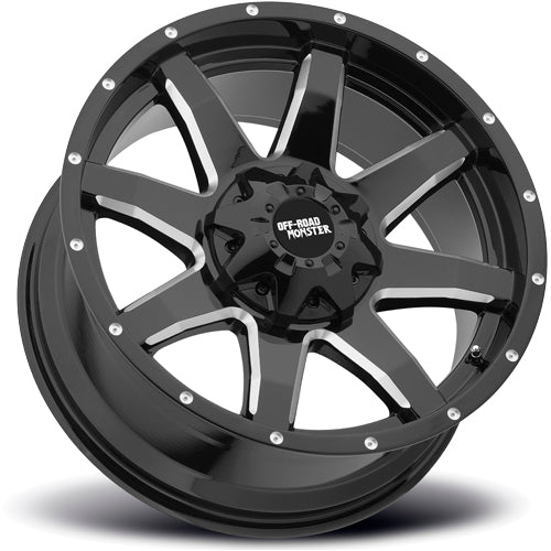 Off-Road Monster M08 22x12 5x5"/5x5.5" -44mm Black/Milled Wheel Rim 22" Inch