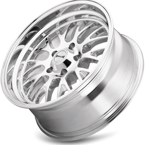 (Set of 4) Staggered-Ridler 607 20x8.5,20x10 5x5" +0mm Polished Wheels Rims