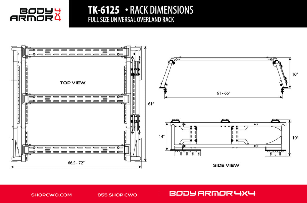 Body Armor 4x4 Full Size Universal Overland Rack TK-6125