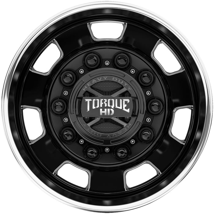 Set of 4-22.5" Torque HD TW642F Luxe Dually 10x11.25" Black/Milled Wheels Rims
