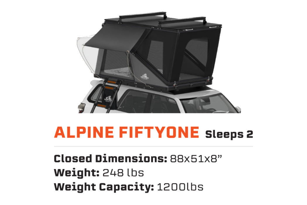 Tuff Stuff Alpine Fiftyone Aluminum Shell Roof Top Tent TS-1-1800BLK