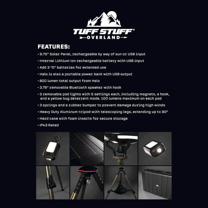 Tuff Stuff Overland Halo 9.75" Solar Freestanding Light With Speaker