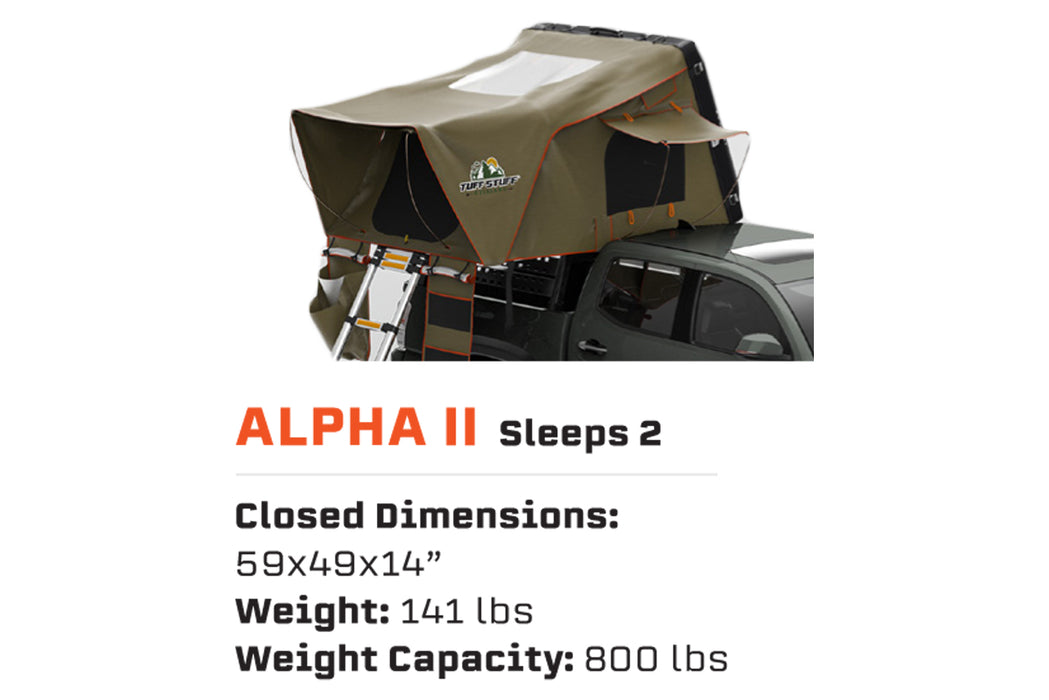 Tuff Stuff Overland Alpha II Hard Top Side Open Tent, Black, 2 Person