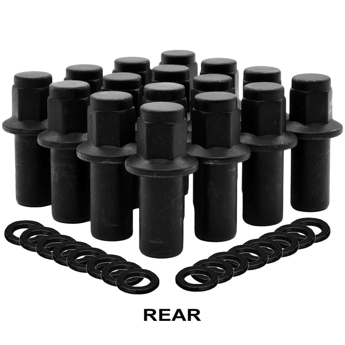 Set of 32-M14x2.00 Black Shank Dually Lug Nuts With Washers