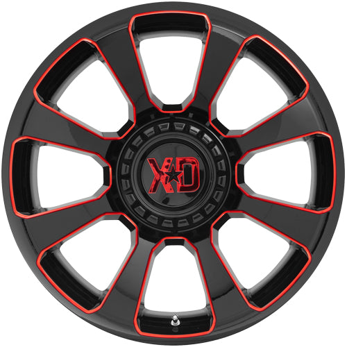 (Set of 4) XD Series XD854 Reactor 20x9 5x5"/5x5.5" +0mm Black/Red Wheels Rims