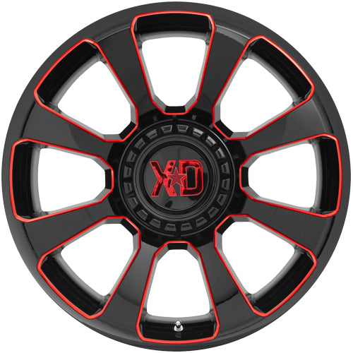 (Set of 4) XD Series XD854 Reactor 20x9 5x5"/5x5.5" +0mm Black/Red Wheels Rims
